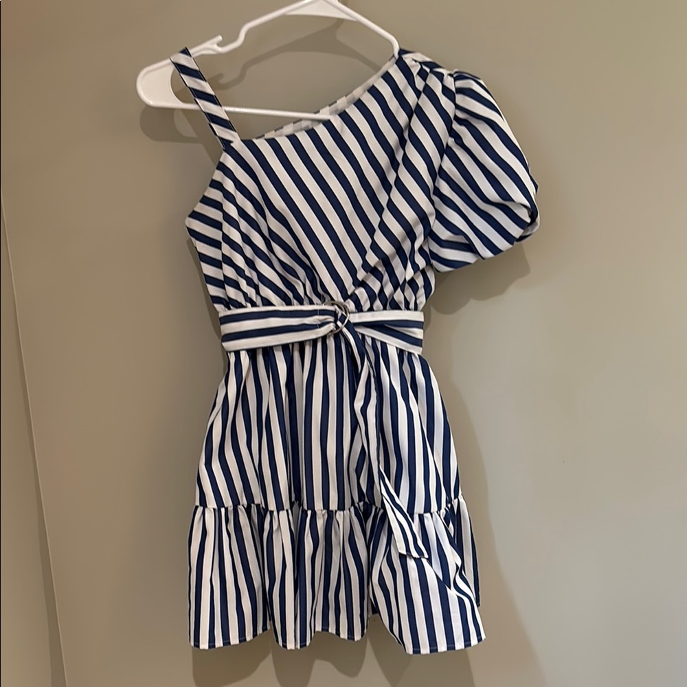 Habitual Kids Adorable Blue and White Striped Girls Dress; size 12